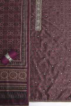 Wine Silk Blend Hand Embroidered Unstitched Suit Set image number 1