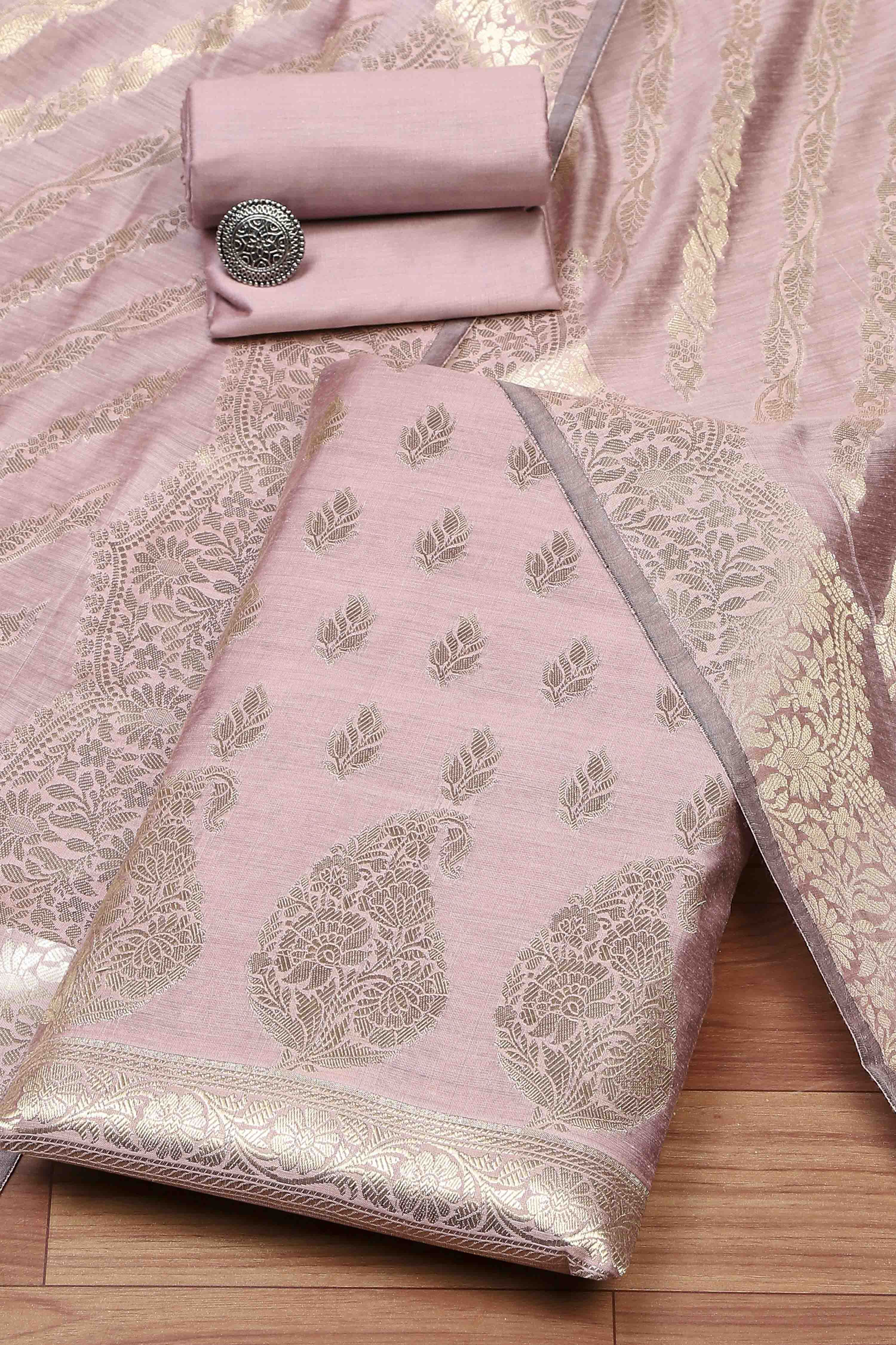 Grey Cotton Printed Embroidered Unstitched Suit Set image number 0