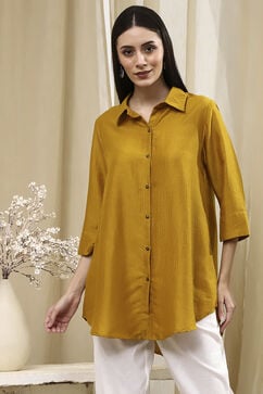 Ochre Yellow Dyed High-Low Shirt image number 5