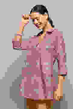 Rust Cotton Floral Printed A-Line Shirt Style Kurti image number 3