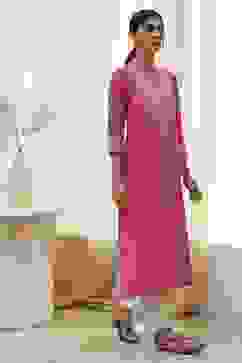 Pink Pure Cotton Printed Straight Kurta image number 4