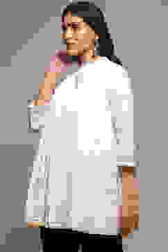 White & Yellow Cotton Yarndyed Kurti image number 2