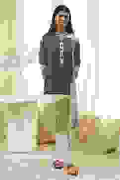 Black and Off-White Straight Printed Kurta Set image number 0