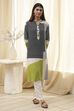 Black and Off-White Straight Printed Kurta Set image number 0