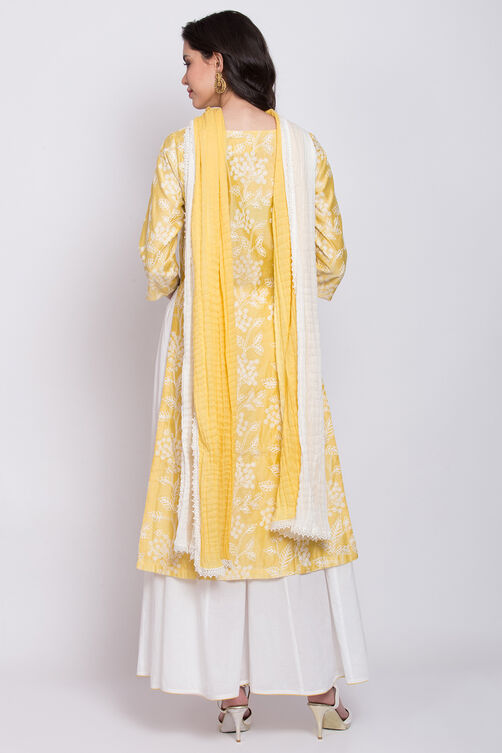 Yellow Cotton Straight Kurta Sharara Suit Set image number 4