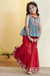 Turquoise & Red Printed Cotton Garara Set