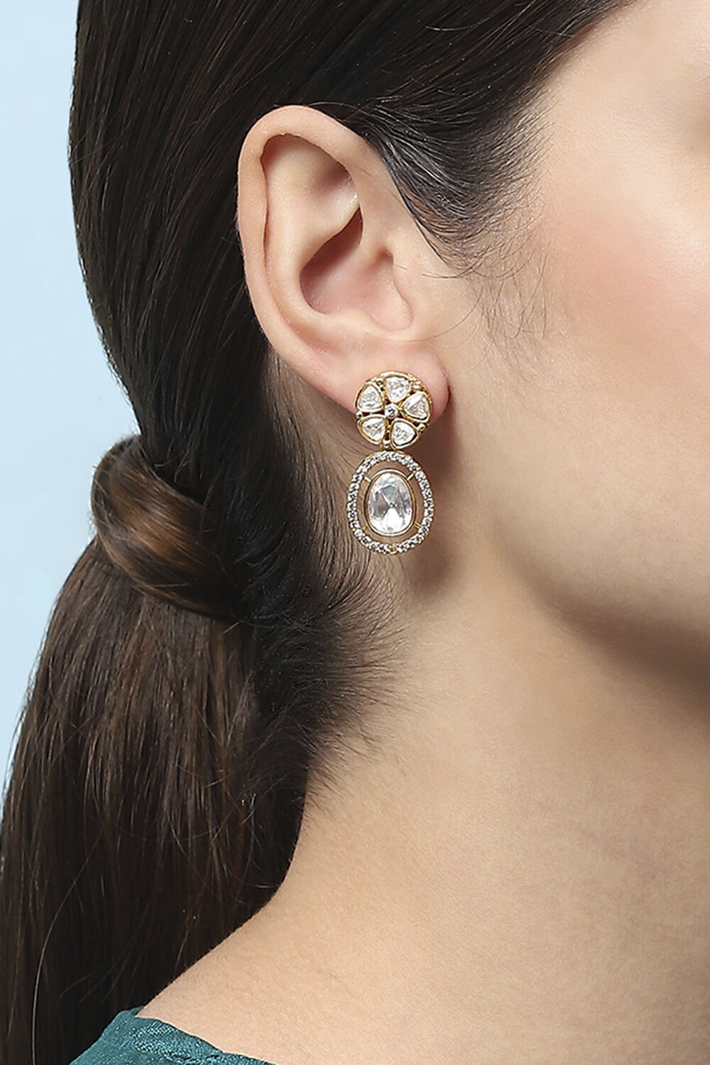 Gold Kundan Festive Drop & Danglers image number 3