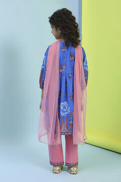 Blue Cotton Straight Suit Set image number 4