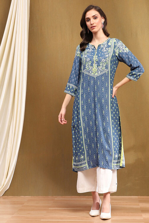 Indigo Rayon Straight Kurta image number 5