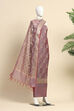 Pink Cotton Printed Embroidered Unstitched Suit Set image number 4