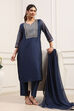 Blue Poly Chanderi Straight Suit Set