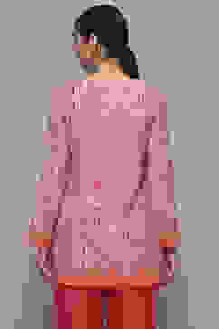 Pink Polyester Straight Kurti image number 3