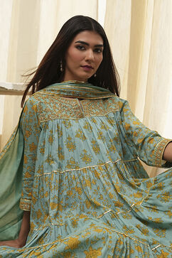 Sage Green Cotton Floral Tiered Suit Set image number 5