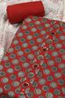 Red Cotton Printed Embroidered Unstitched Suit Set image number 1