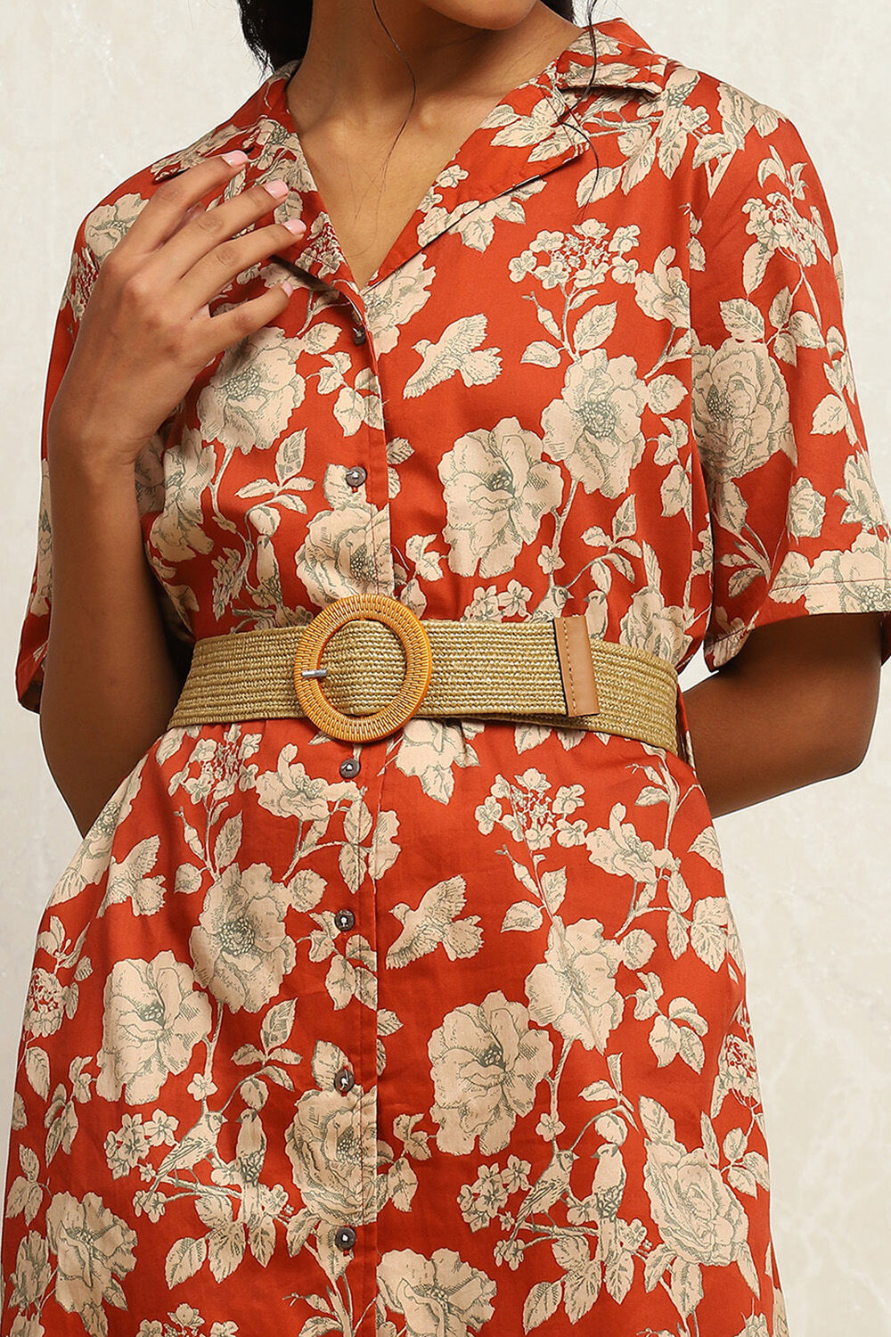 Dark Green Pure Cotton Floral Printed Straight Dress image number 1