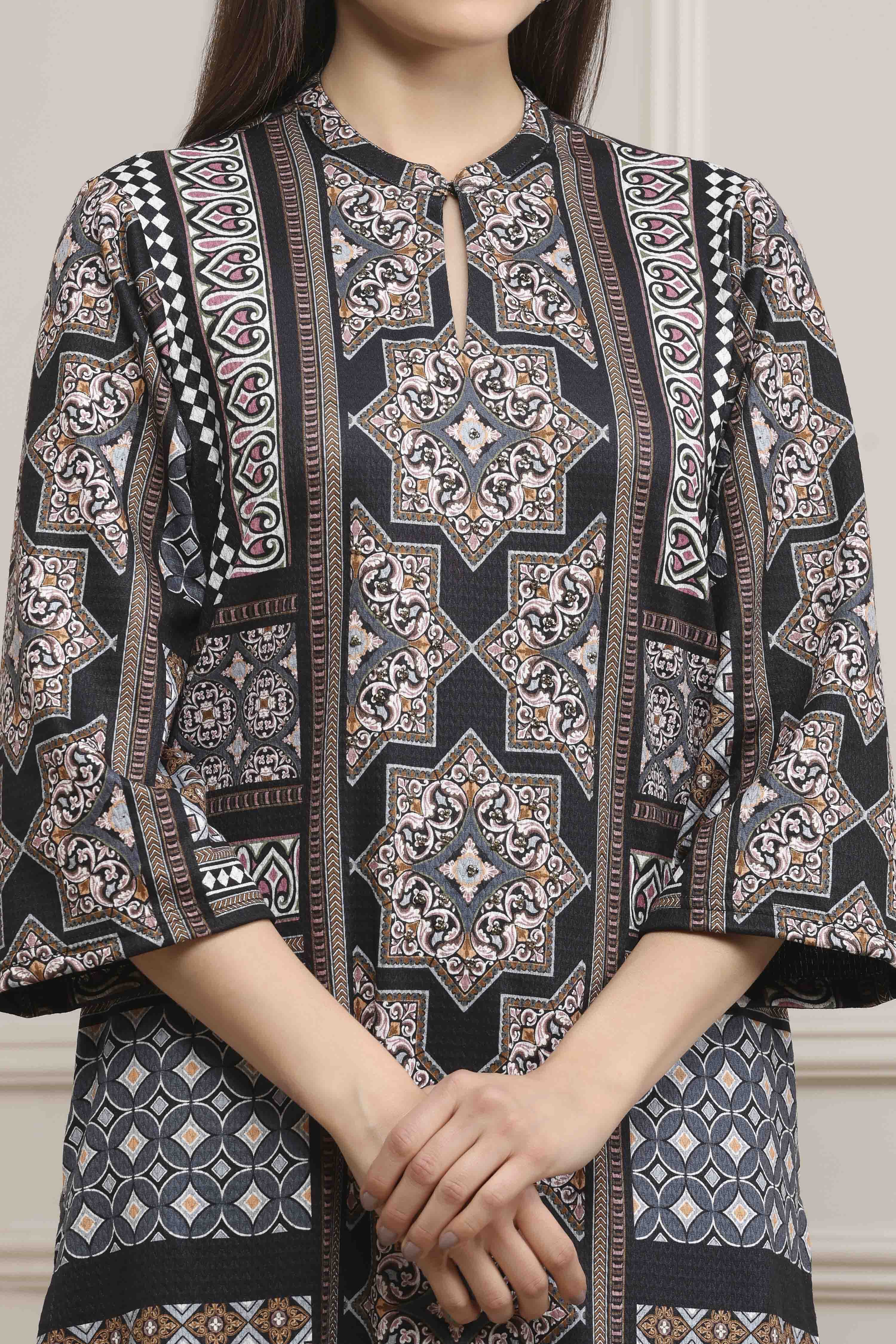 Black Polyester Printed Straight Kurta Pants Set image number 1