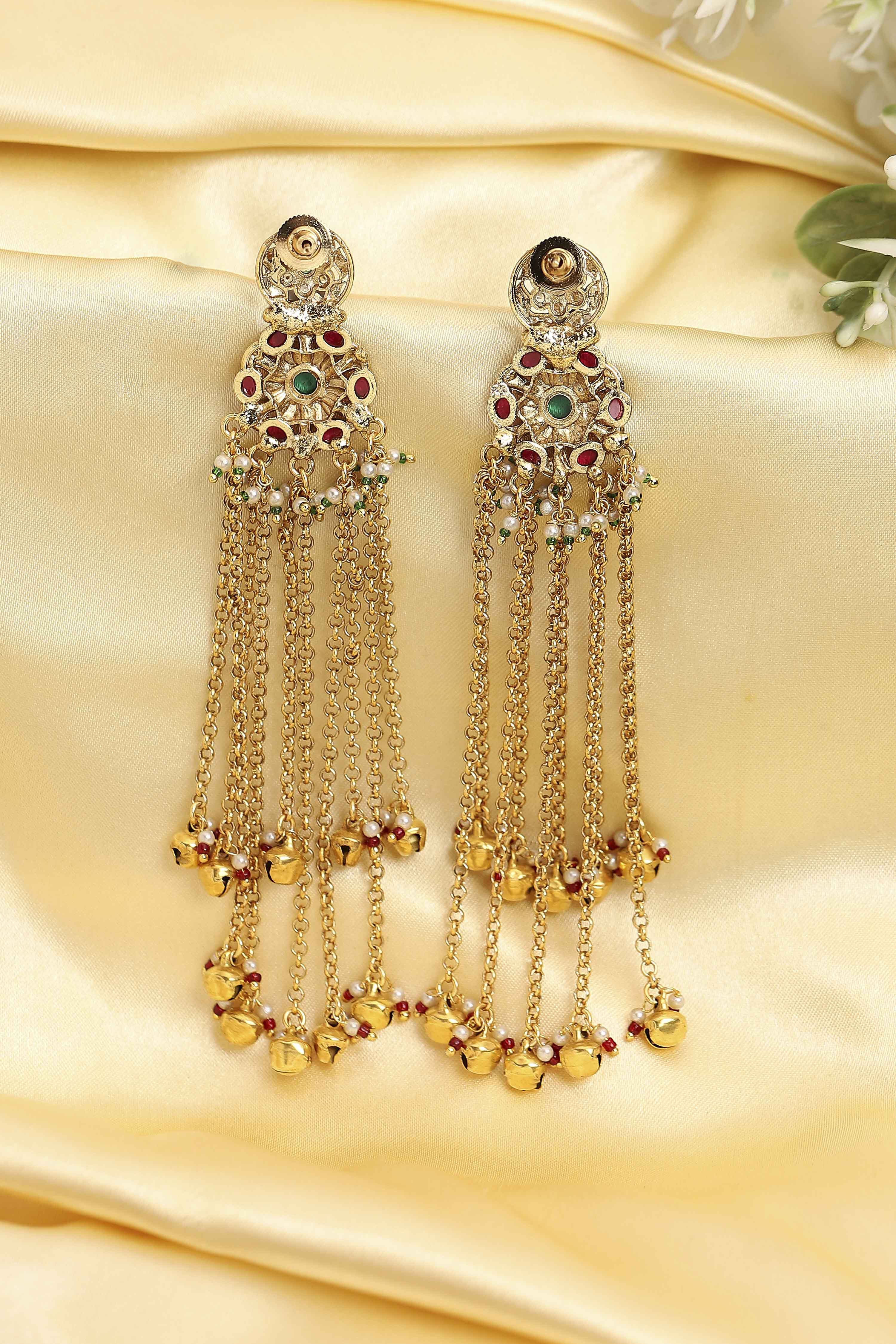 Red & Green Gold Plated Alloy Drop Earrings image number 2