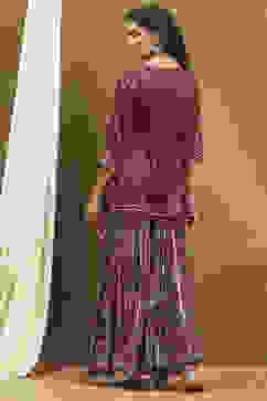 Cherry Red Viscose Blend Floral Peplum Kurta Suit Set image number 4