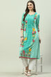 Green LIVA Straight Printed Kurta image number 0