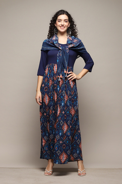 biba blue dress Buy Blue Georgette Festive Tiered Anarkali Dress Online at Biba India