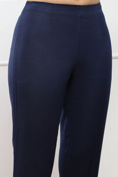 Navy Cotton Blend Narrow Pants image number 1