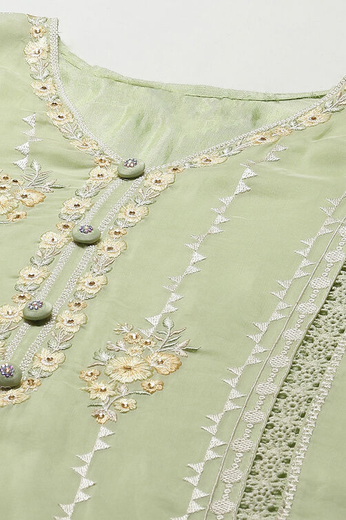 Light Green Organza Digital Print Unstitched Suit Set image number 2
