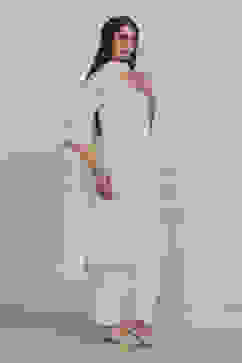 White Poly Chanderi Straight Suit Set image number 5