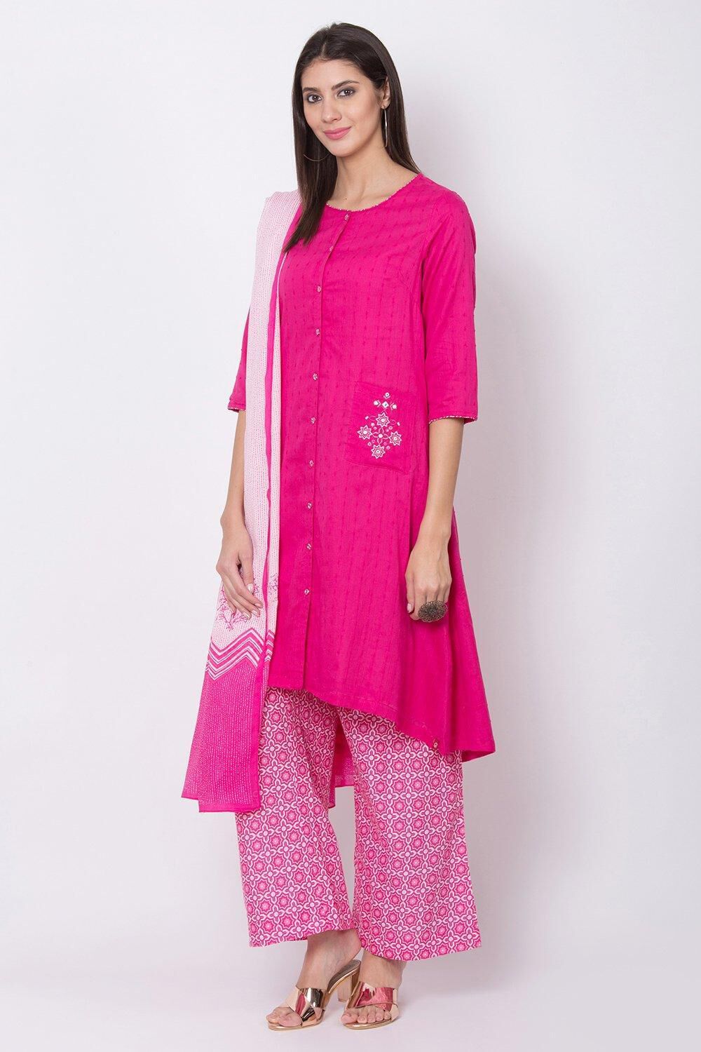 Fuschia Relaxed Kurta Palazzo Suit Set image number 2