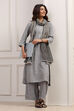 Black Polyester Yarndyed Straight Suit Set image number 1