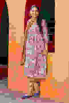 Beige Poly Cotton Layered Kurta Salwar Suit Set image number 0