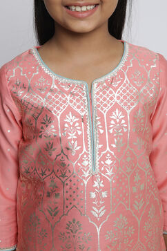 Peach Cotton Straight Kurta Legging Suit Set image number 1