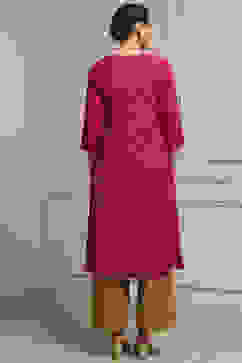 Fuschia Rayon A-Line Printed Kurta image number 3