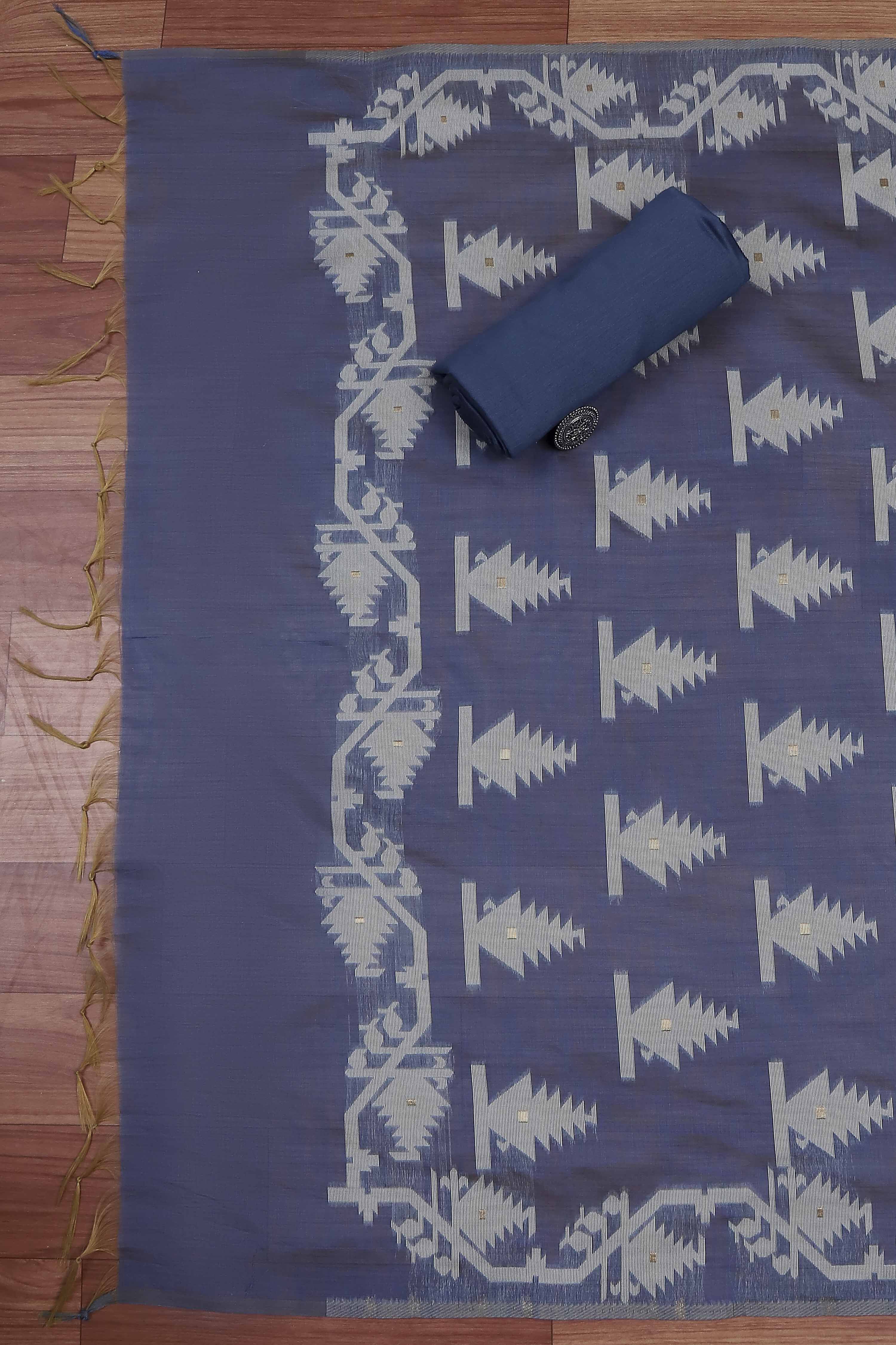 Rust Cotton Jamdani Unstitched Suit Set image number 3