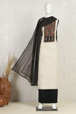 Cream-Black Flex Hand Block Print Unstitched Suit Set image number 4
