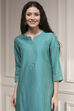Turquoise Cotton Blend Printed Straight Suit Set image number 1