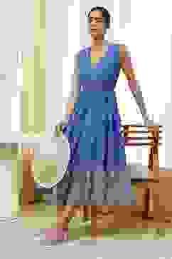 Blue Cotton Printed Tiered Dress image number 0