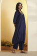 Navy Viscose Silk Kalidar Kurta Pants Set image number 4