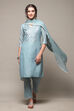 Off White Art Silk Straight Kurta Regular Pant Suit Set image number 0
