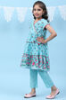 Turquoise Art Silk Straight Printed Kurta image number 3