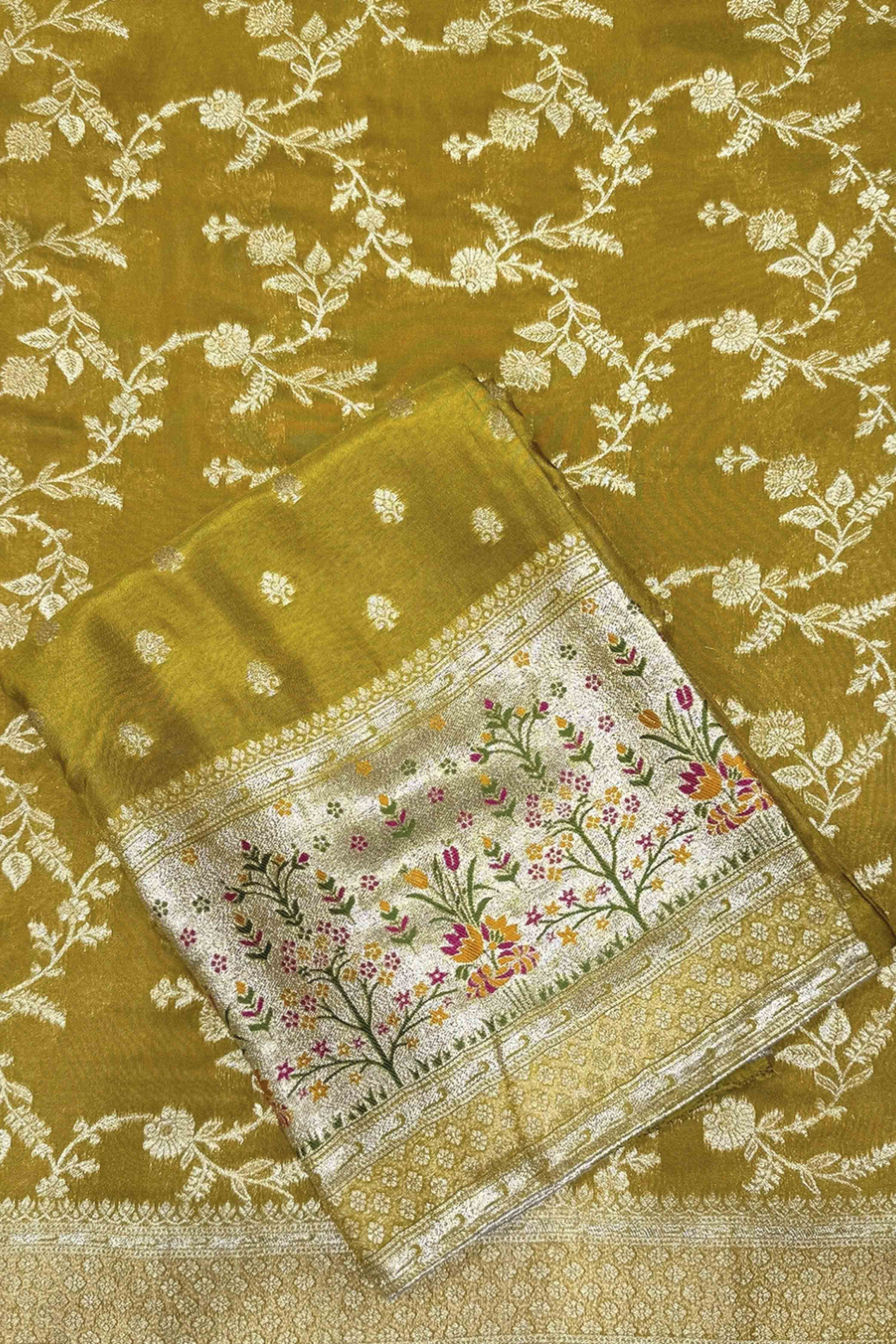 Mustard Jacquard Printed Unstitched Suit Set image number 2