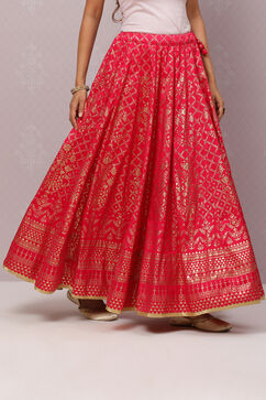 Fuchsia Flared Art Silk Skirts image number 4
