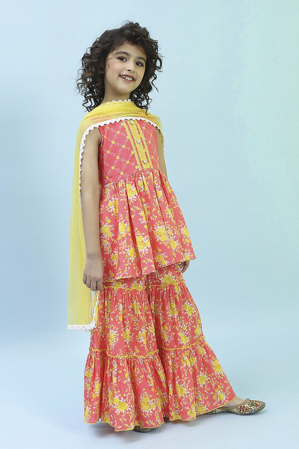 Pink Cotton Printed Gathered Suit Set image number 5