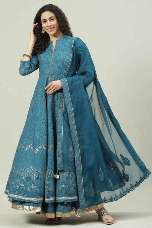 Off White Flared Kurta Skirt Kurta Skirt Suit Set image number 0