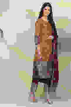 Choco Brown Cotton Straight Kurta Slim Pant Suit Set image number 5