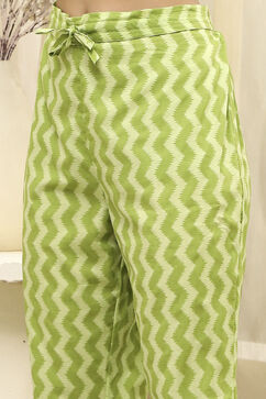 Lime Green Cotton Screen Print Unstitched Suit Set image number 3