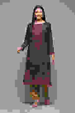 Navy Poly Cotton Straight Yarndyed Kurta image number 6