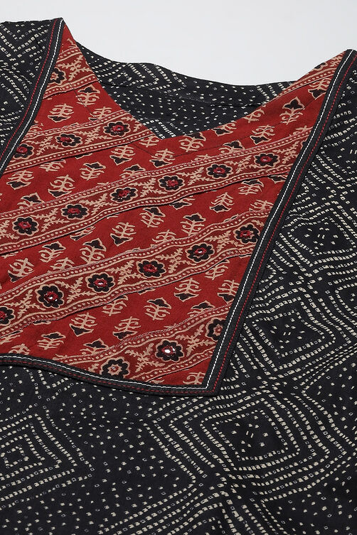 Black Cotton Printed Unstitched Suit Set image number 5