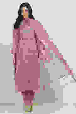 Pink Cotton Hand Embroidered Unstitched Suit Set image number 1