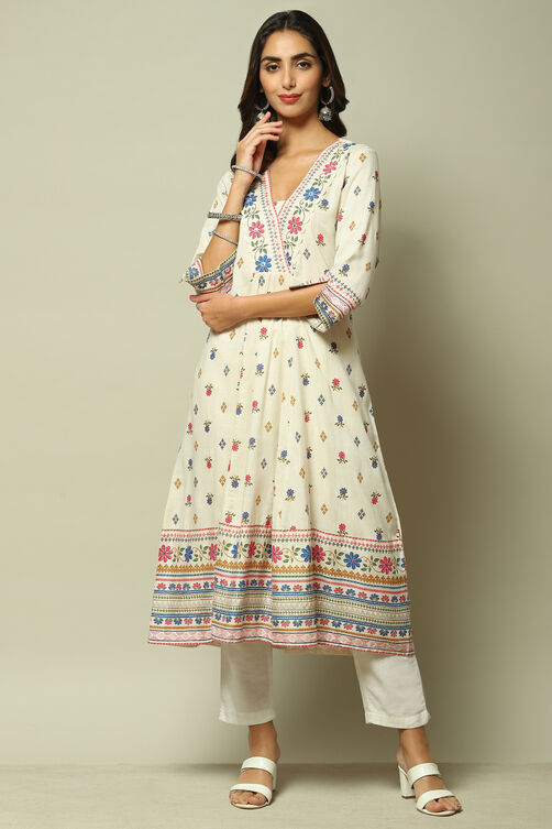 Ecru LIVA Straight Printed Kurta image number 4