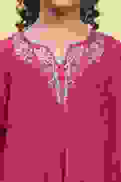 Pink Viscose Solid Kalidar Suit Set image number 1